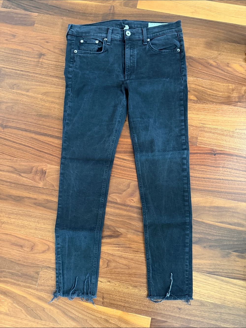rag & bone Men's Black Skinny Jeans with Distressed Hem